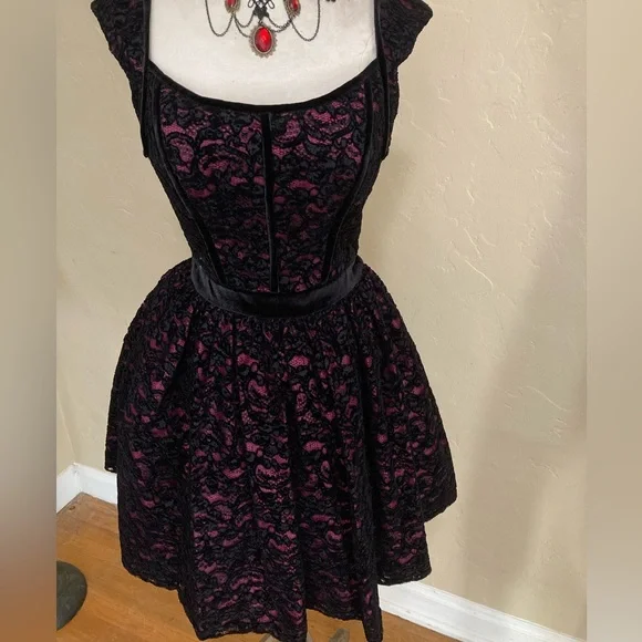Wednesday Addams Gothic Black Halo lace dress! NWT.With BH rings!  Sizes-2,6&8